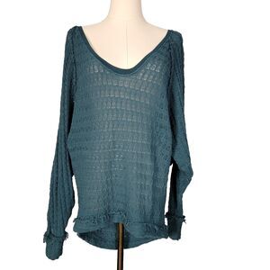 Free People We The Free Thien's Hacci Long Sleeve Sweater Teal Green Knit Y2K XS